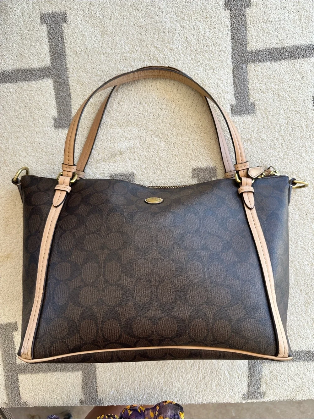 Coach Brown Signature Shoulder Bag with Tan Trim